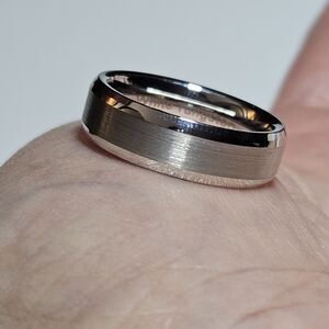 Center Brushed White Tungsten Carbide Wedding Band Size 7